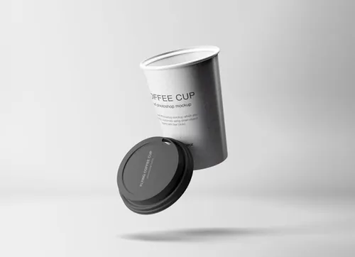 咖啡杯饮料杯果汁饮品冷饮牛奶外纸杯模型PSD模板 Flying Coffee Cup Mockup