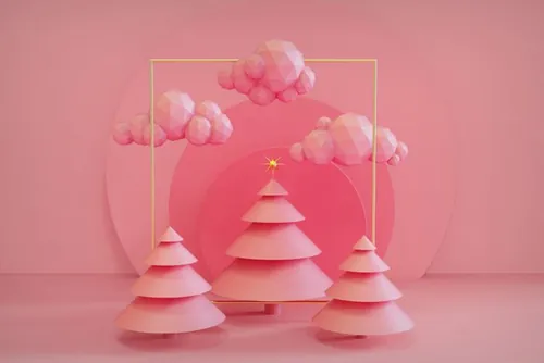 可爱卡通圣诞树新年圣诞节装饰元素3D渲染合成高清背景 3d rendering of a christmas