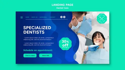 蓝色牙科保健口腔卫生医院健康落地页横幅海报设计模板素材 Dental care template