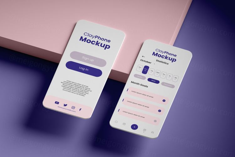 高质量概念手机白模UI界面APP设计贴图展示样机PSD模板 App interface mock-up