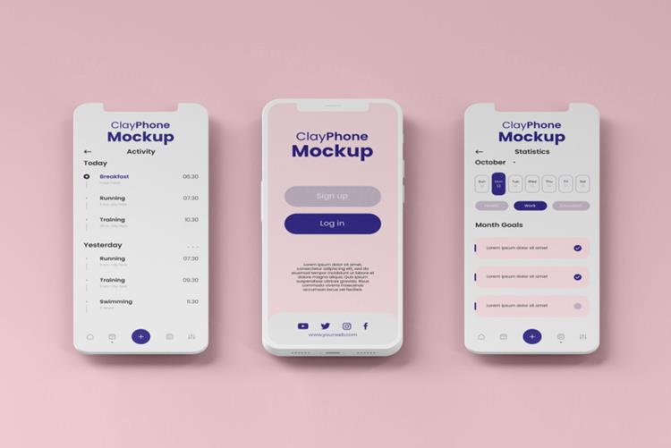 高质量概念手机白模UI界面APP设计贴图展示样机PSD模板