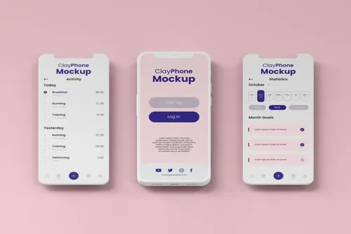 高质量概念手机白模UI界面APP设计贴图展示样机PSD模板