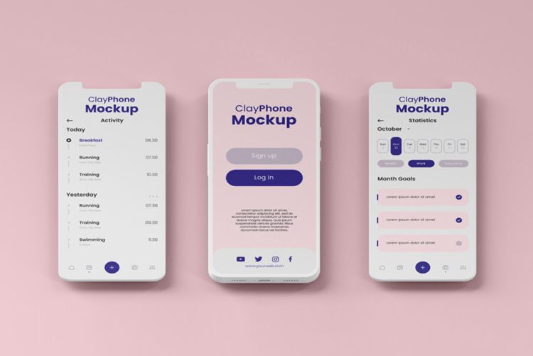 高质量概念手机白模UI界面APP设计贴图展示样机PSD模板 App interface mock-up
