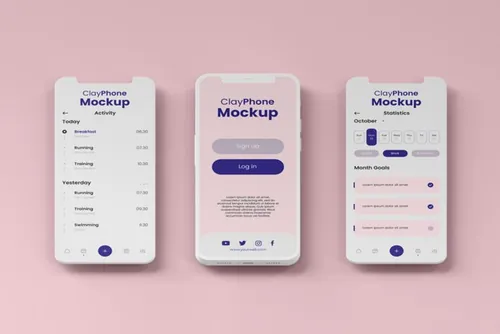 高质量概念手机白模UI界面APP设计贴图展示样机PSD模板 App interface mock-up