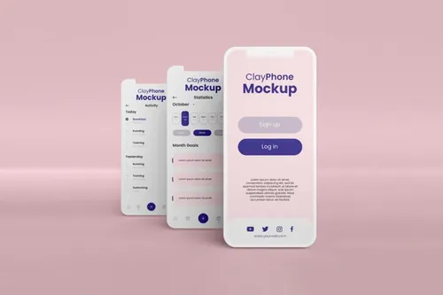 高质量概念手机白模UI界面APP设计贴图展示样机PSD模板 App interface mock-up