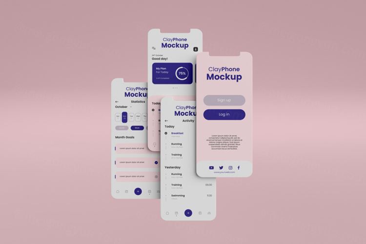 高质量概念手机白模UI界面APP设计贴图展示样机PSD模板 App interface mock-up