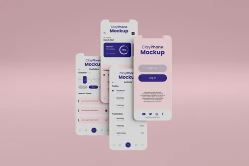 高质量概念手机白模UI界面APP设计贴图展示样机PSD模板 App interface mock-up