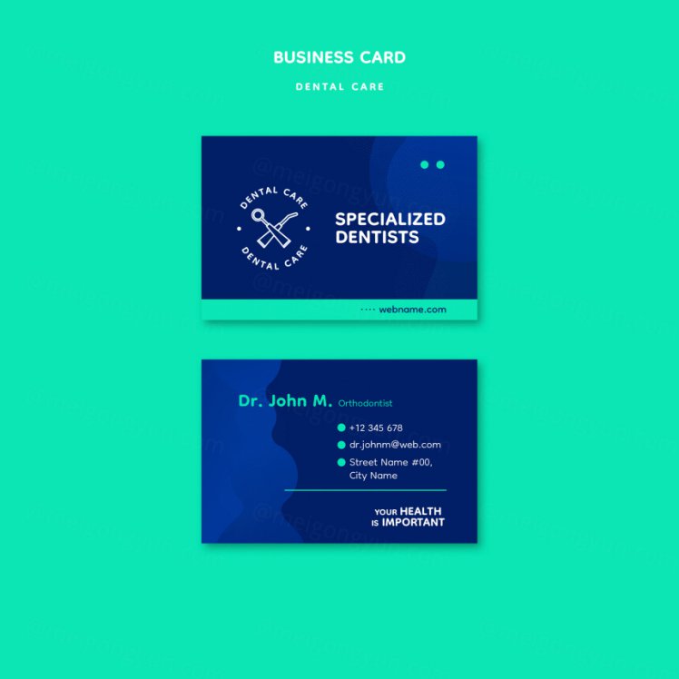 蓝色牙科保健口腔卫生医院健康医生名片品牌设计模板素材 Dental care template