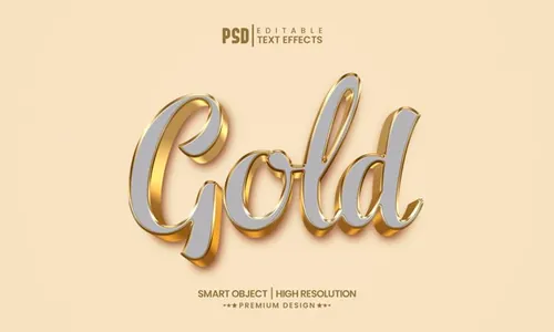 高质量黄金金属质感海报主题字立体字文字特效PSD智能对象模板