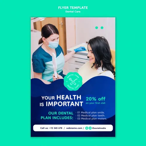 蓝色牙科保健口腔卫生医院健康宣传单海报设计模板素材 Dental care template