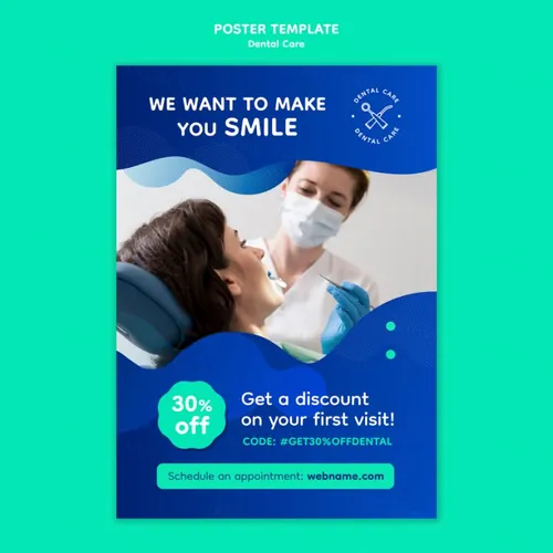 蓝色牙科保健口腔卫生医院健康宣传单海报设计模板素材 Dental care template