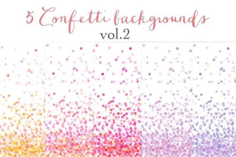 手绘水彩五彩纸屑背景Confetti backgrounds vol.2