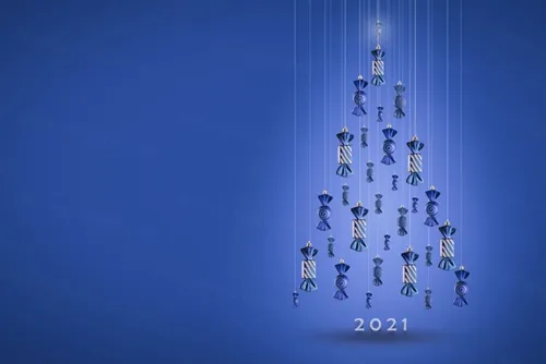 蓝色糖果圣诞树新年礼物圣诞节装饰元素3D渲染合成高清背景 3d rendering christmas