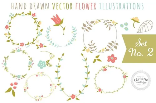 手绘花卉插图素材Hand Drawn Vector Flower Graphics