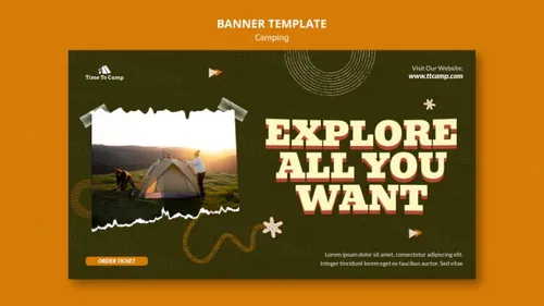 深绿户外露营帐篷产品旅游主题宣传海报设计PSD模板素材 Camping banner template