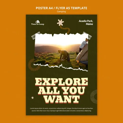 深绿户外露营帐篷产品旅游主题宣传海报设计PSD模板素材 Camping banner template