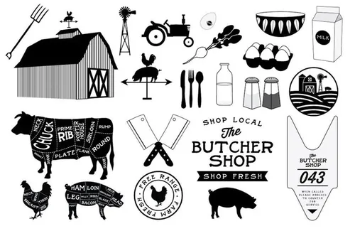 手绘农场元素插图素材Farm to Table