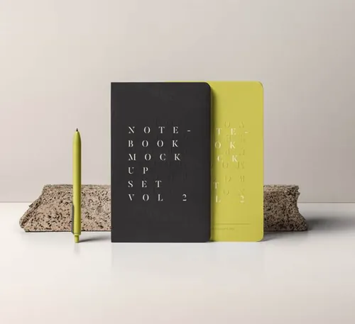 简约的笔记本模型和铅笔样机 Psd Notebook Mockup Set Vol 2