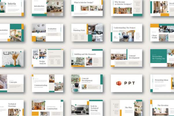 时尚高端简约多用途房地产室内设计powerpoint幻灯片