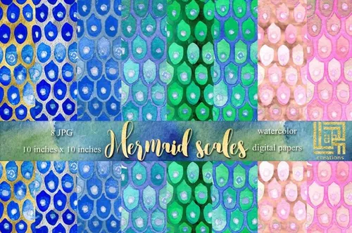 美人鱼与海水彩剪贴画 Mermaid sea. waterc