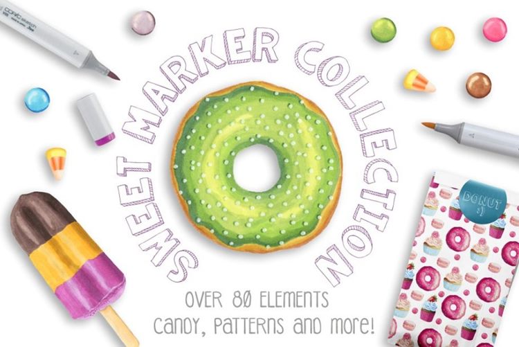 多彩甜蜜糖果矢量插图设计素材 Sweet-Marker-Co