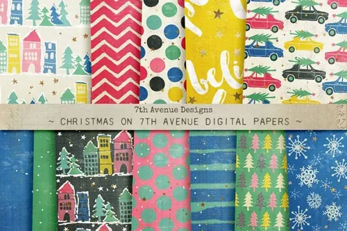 圣诞礼品包装纸纹理 Christmas on 7th Avenue