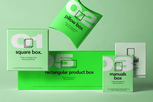 一组产品包装盒套装样机 Psd Product Mockup Packaging Set