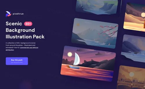 22套美丽的全球风景白昼黑夜日落场景插画素材 Scenic
