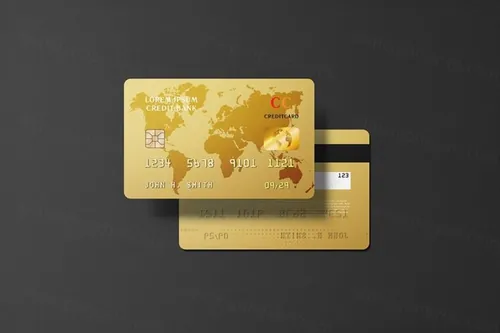 金色世界地图模型高分辨率金卡信用卡银行卡 Golden Credit Card Mockup