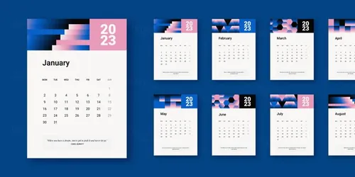 高质量时尚渐变2023年新年日历EPS矢量模板素材 Grad