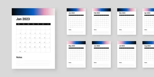 高质量时尚渐变2023年新年日历EPS矢量模板素材 Grad