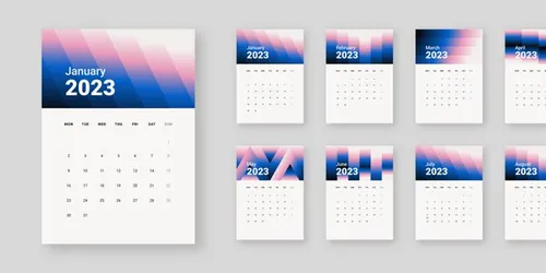 高质量时尚渐变2023年新年日历EPS矢量模板素材 Grad
