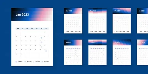 高质量时尚渐变2023年新年日历EPS矢量模板素材 Grad