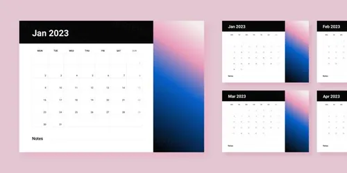 高质量时尚渐变2023年新年日历EPS矢量模板素材 Grad
