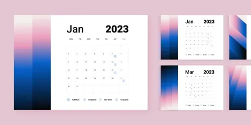 高质量时尚渐变2023年新年日历EPS矢量模板素材 Grad