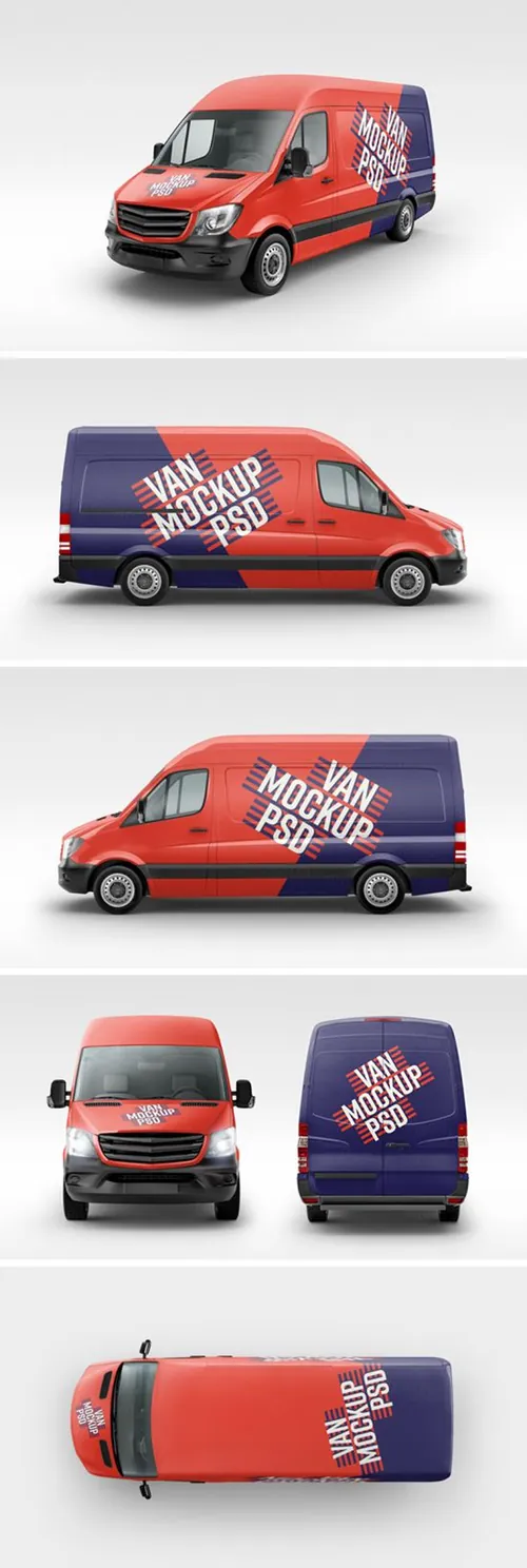 汽车车身广告贴图样机PSD模板Van MockUp PSD – 6 Angles