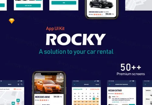 整套汽车租赁包车购车平台移动界面设计UI工具包 Rocky App UI Kit