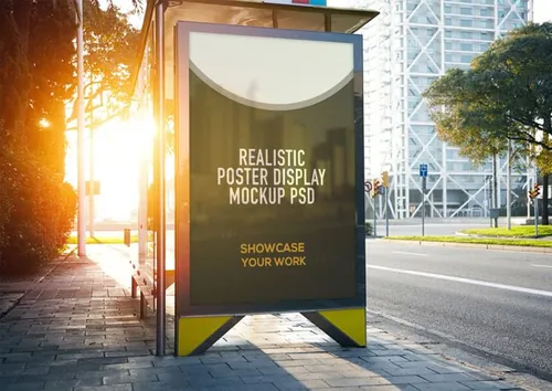 户外广告牌模型PSD贴图模板Realistic Poster Display Mockup Free PSD