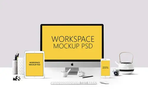干净优雅电子设备PSD模型Workspace Mockup #016 样机模版
