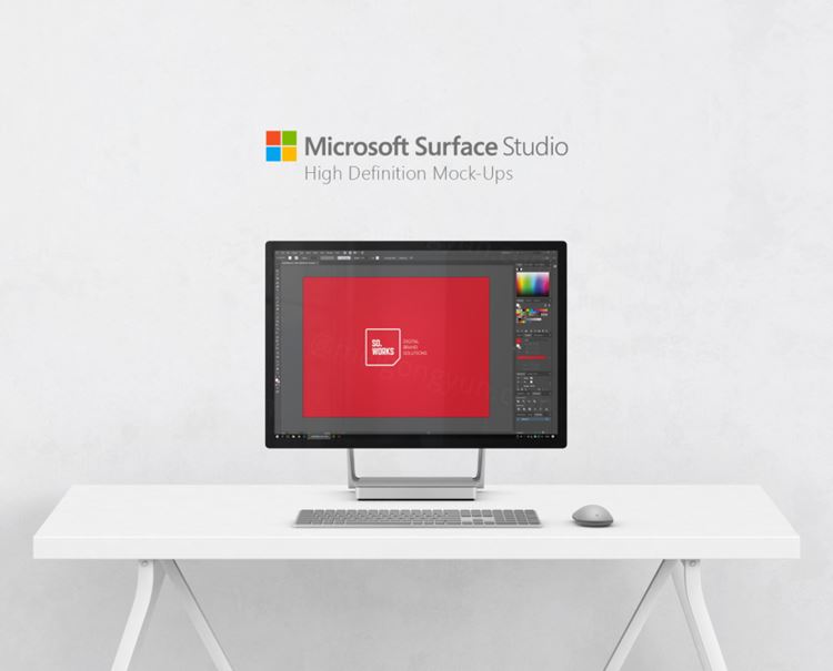 高质量电脑模型PSD贴图模板Microsoft Surface Studio Mockups