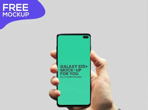 手持三星s10手机样机贴图PSD模版素材 Galaxy S10 Plus Mockup