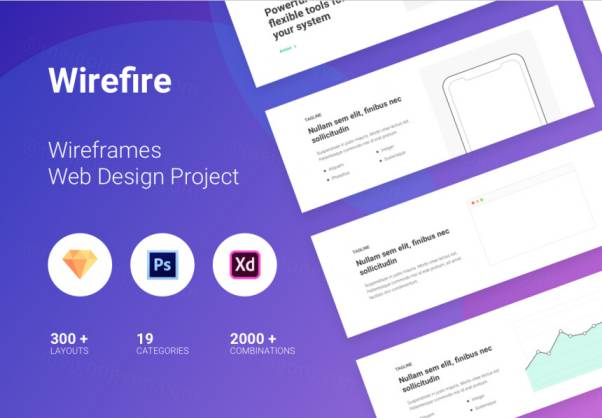 整套Web网页线框原型设计UI工具包 Wirefire - Wireframe