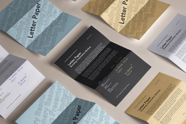 漂亮的高质量psd折叠纸样机 Psd Letter Paper Branding Mockup
