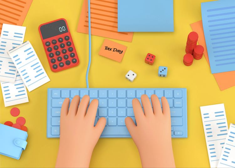 3D卡通可爱的年终结算收款期场景海报模板素材