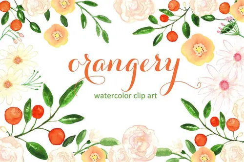 橘园相关的水彩画素材 Orangery. Watercolor clipart