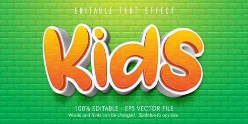 卡通三维立体特效字体文本特效可编辑EPS矢量模板素材3d text style effect