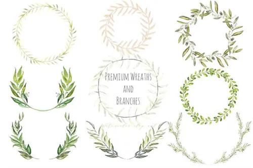 绿色植物花环素材 Premium wreaths and branches