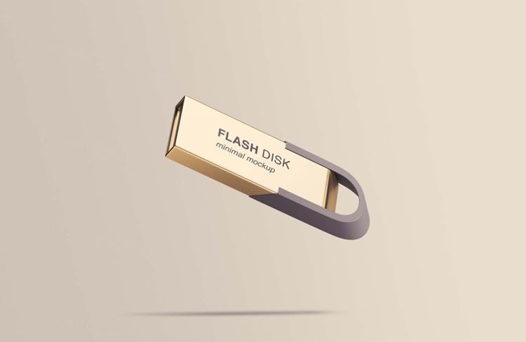 高级金属真实质感VIS设计应用展示U盘展示样机PSD模板 Flying Flash Disk Mockup