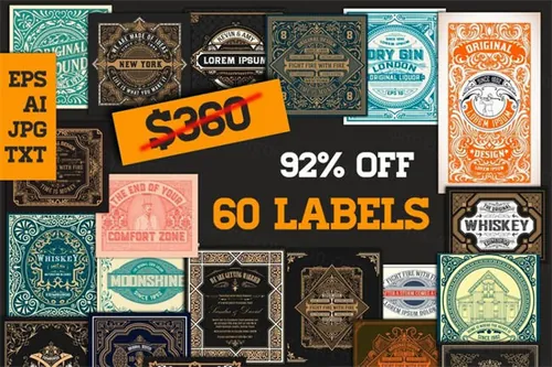 高端复古奢华的洋酒威士忌标签Labels bundle