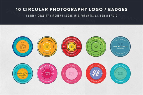 10个高品质的圆形矢量摄影标志Circular Photography
